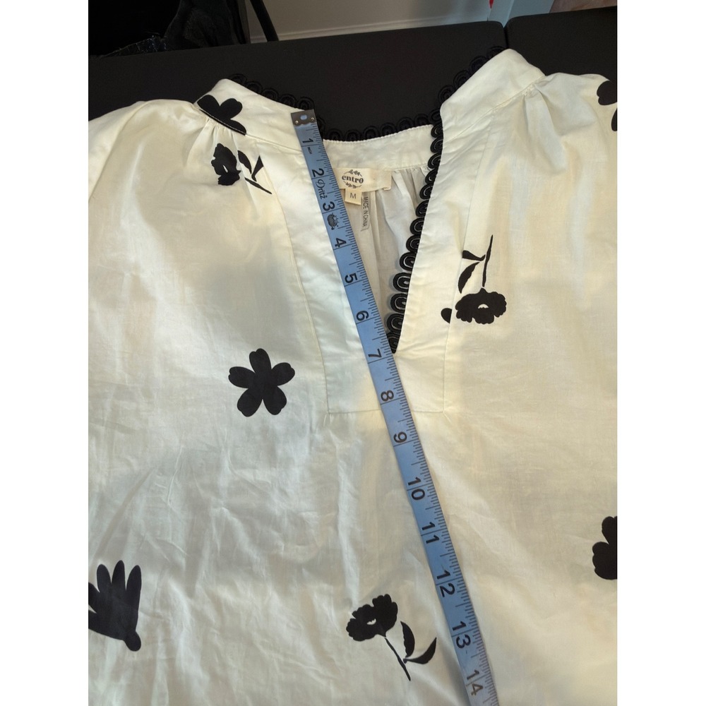 Entro Blouse Black White Floral V-Neck Boho Bohemian Long Sleeve Classy‎ Medium - Picture 13 of 15